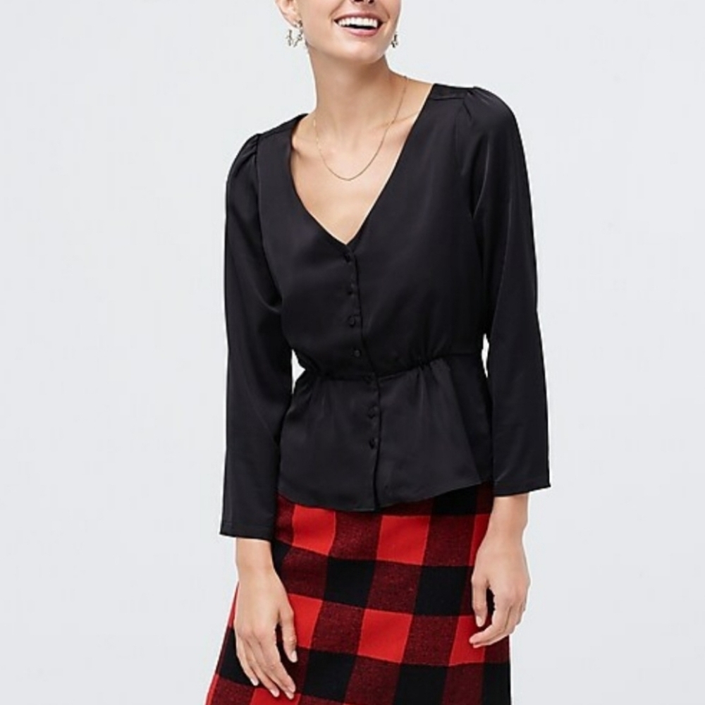 J. Crew Satin Crepe Button-Front Blouse - Size 14